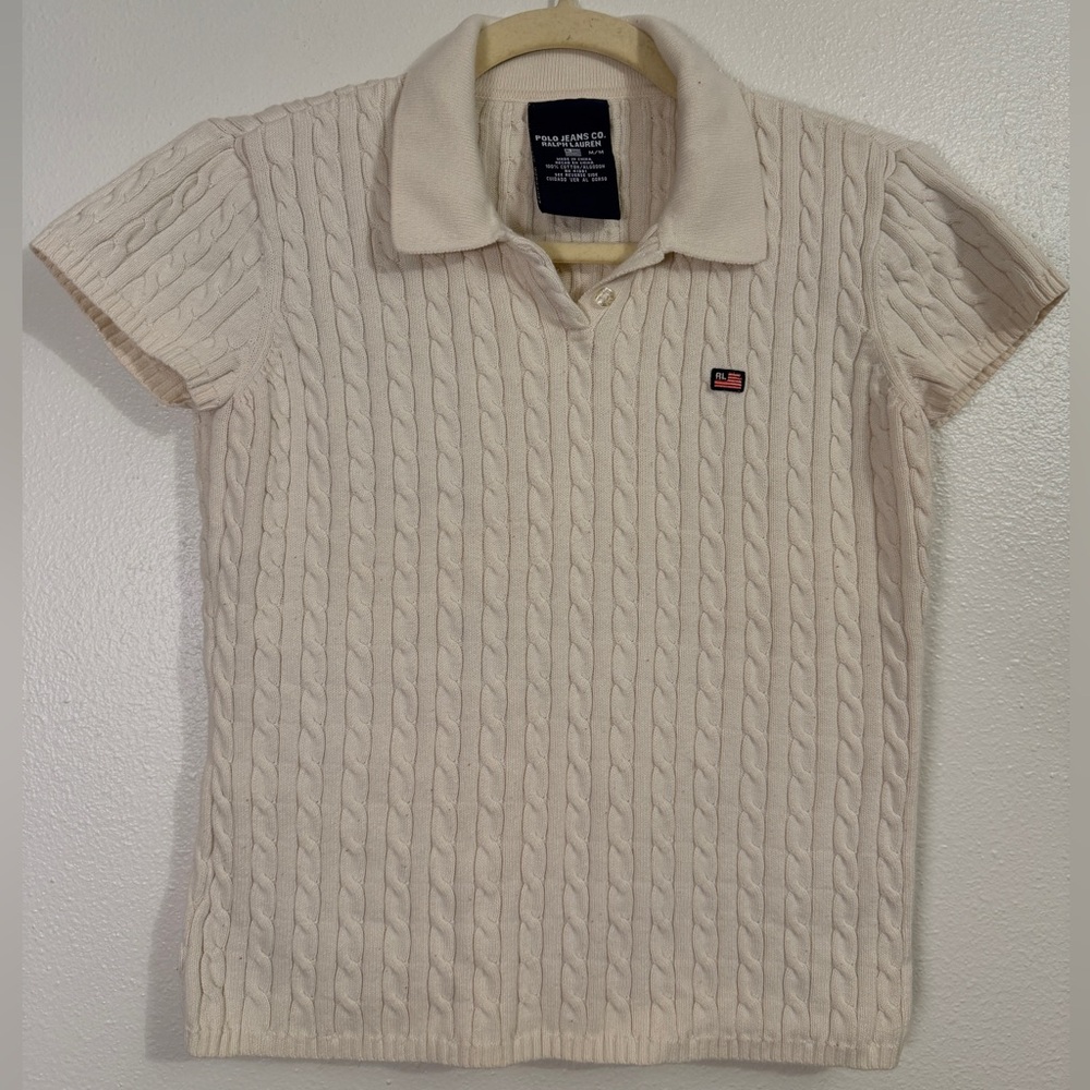 Polo Jeans Co Ralph Lauren Cable Knit Polo Top Cream Short Sleeve Size M